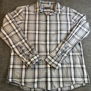 Michael Kors Long Sleeve Mens Button Down Gray Plaid Large Shirt